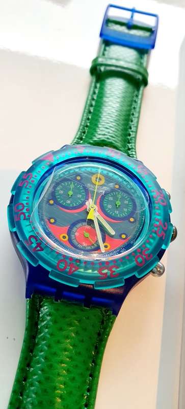 VINTAGE SWATCH AQUA CHRONO - STUNNING 90`s - HIGHLY COLLECTIBLE - IN ORIGINAL BOX